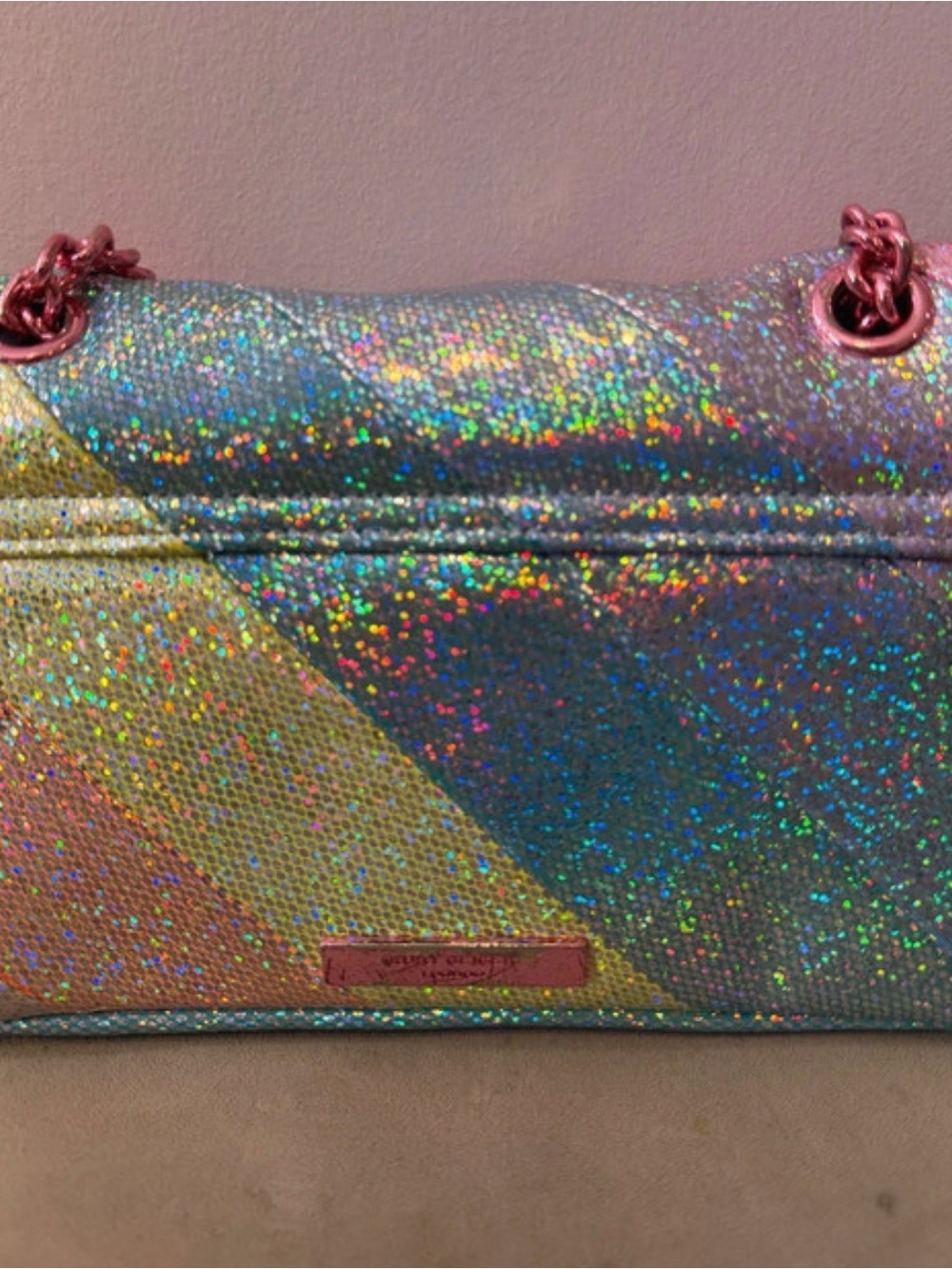Kurt Geiger Iridescent Rainbow Glitter Shoulder Bag with Pink Accents - Picture 2 of 4